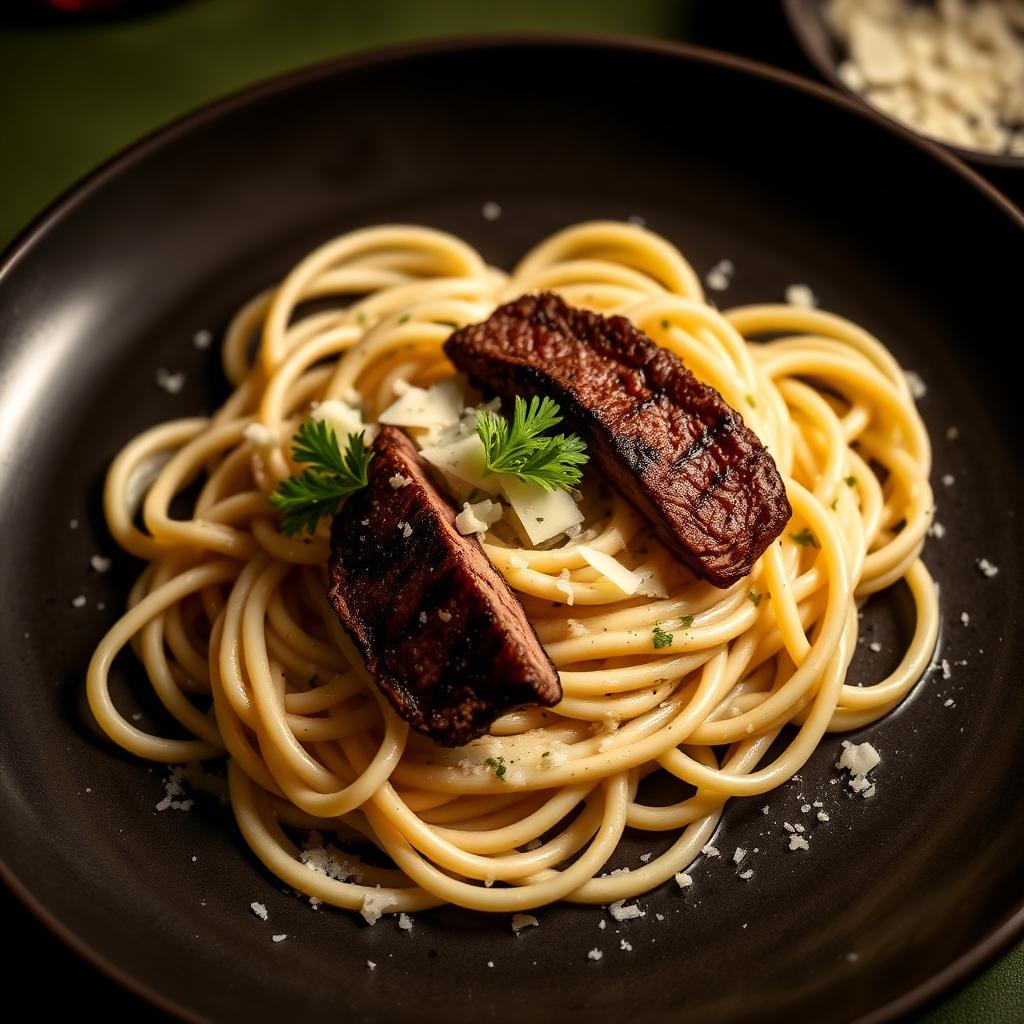 Talharim ao molho béchamel com filé mignon